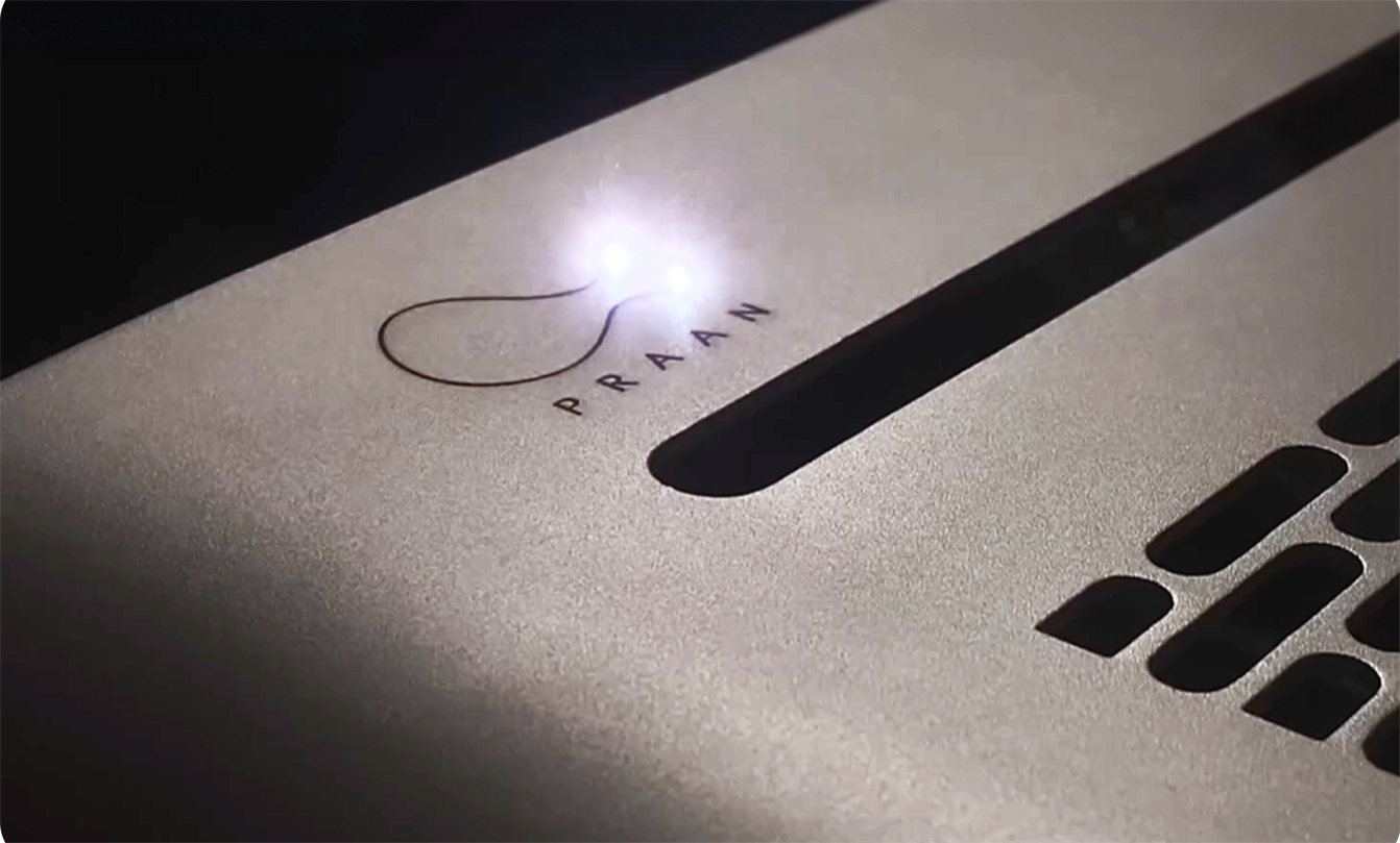 Praan logo etched into the HIVE aluminium body